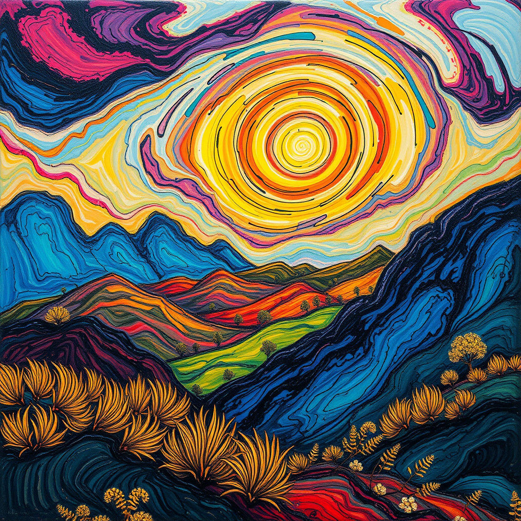 Expressive Landscape Painting with Swirling Brushstrokes