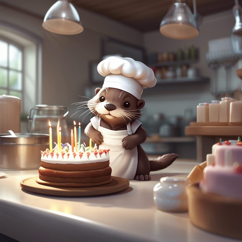 Muscular Otter Chef Bakes Birthday Cake: Anime Style