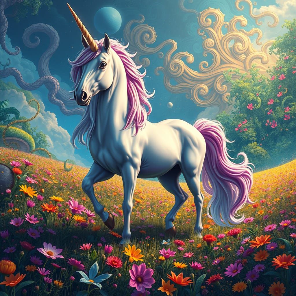 Majestic Unicorn in Fantastical Landscape