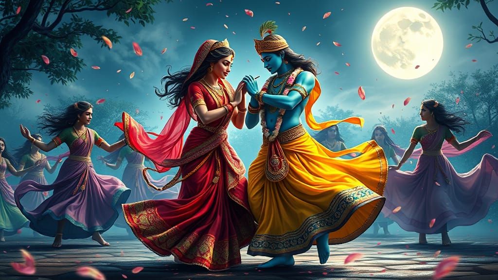 Divine Rasleela Dance Scene in Moonlit Vrindavan
