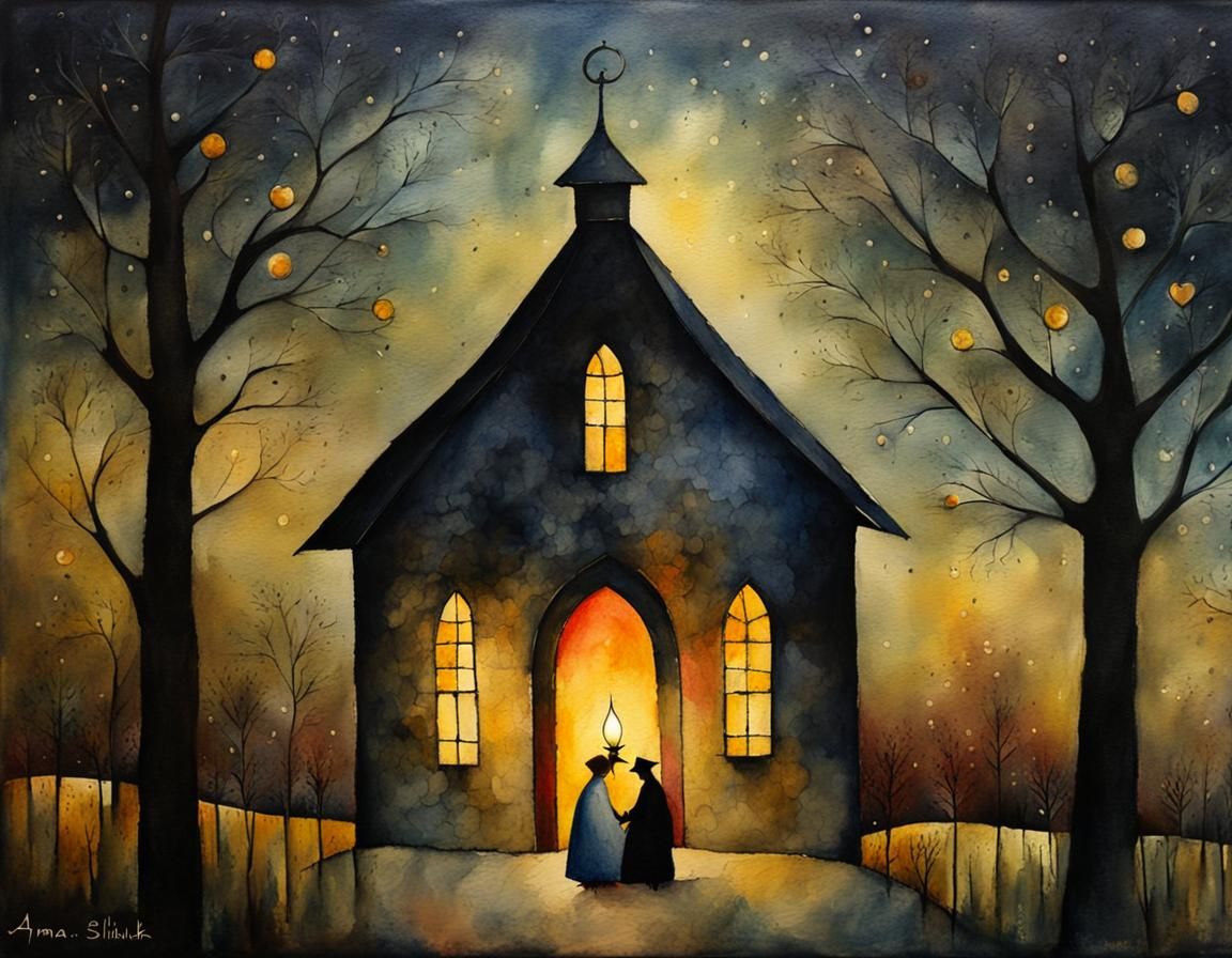 Romantic Candlelight Date in Moody Watercolor Style