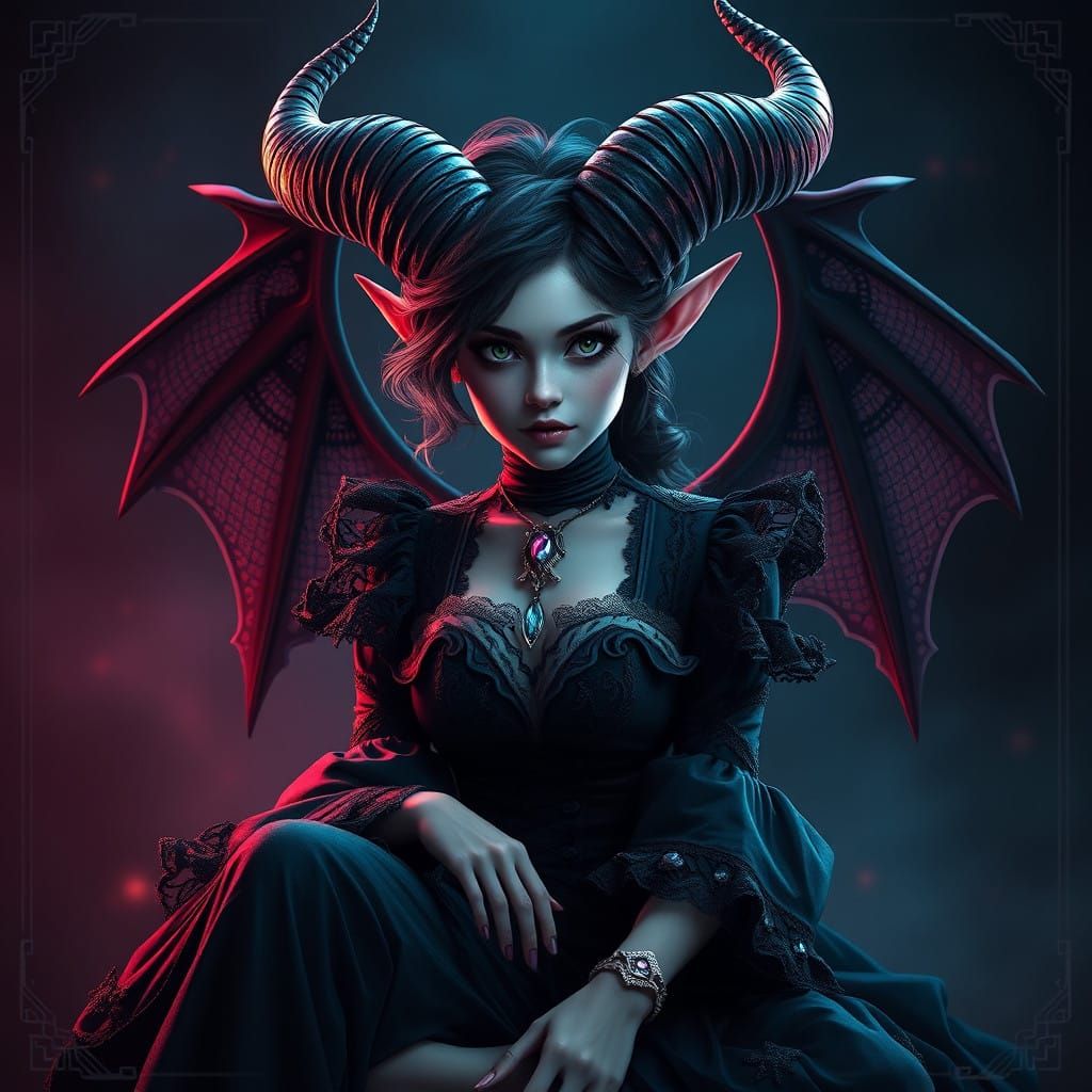 Seductive Victorian Demon in Dark Mystical Glow