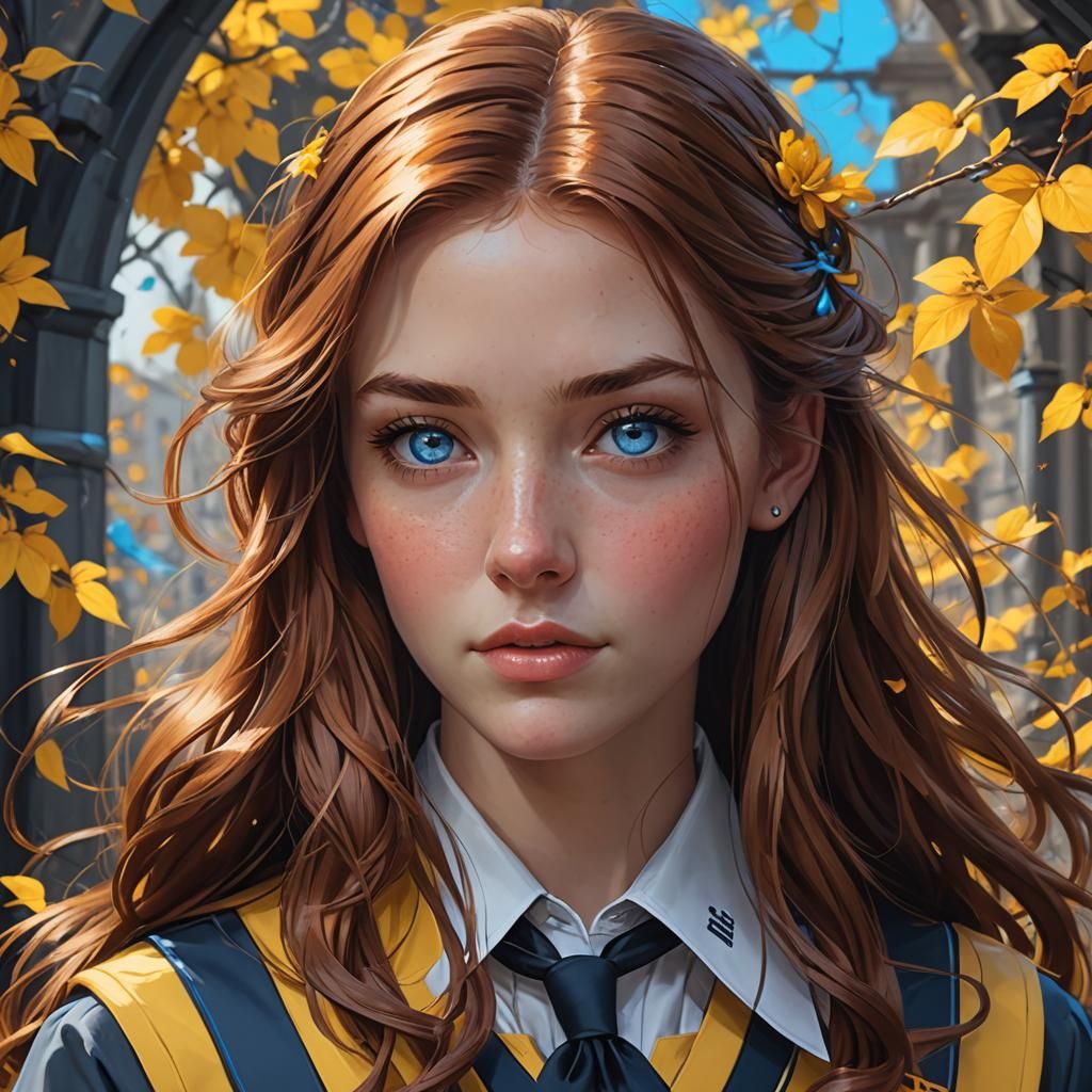 Auburn Haired Girl Portrait in Art Nouveau Style