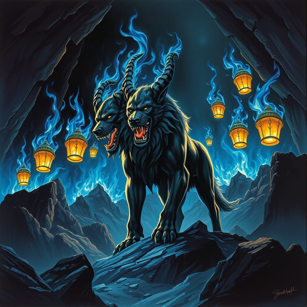 Regal Cerberus in Eerie Blue Flames