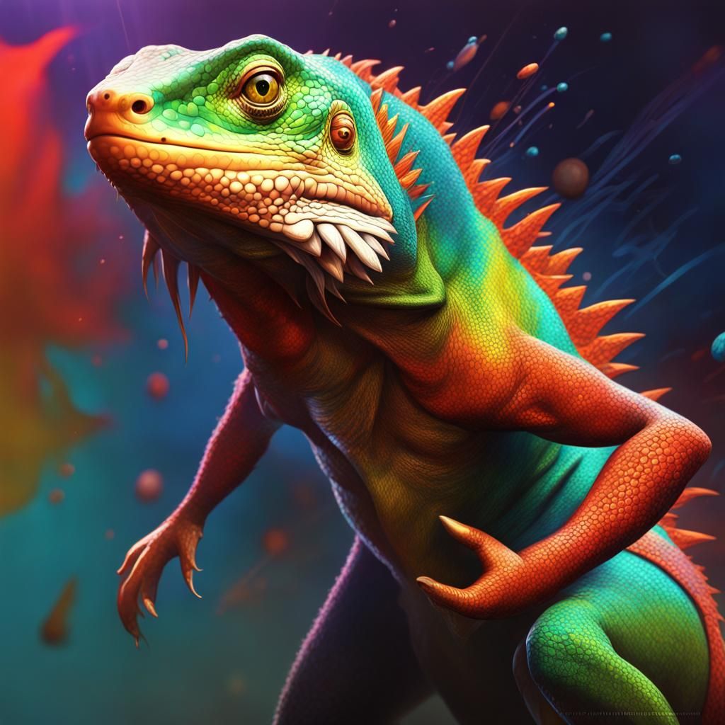 Hyperrealistic Lizard King Portrait in Splash Art Style
