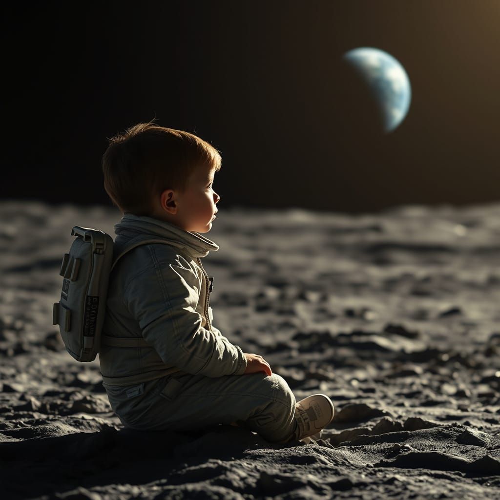 A Young Child's Lunar Reflections in Cinematic Style