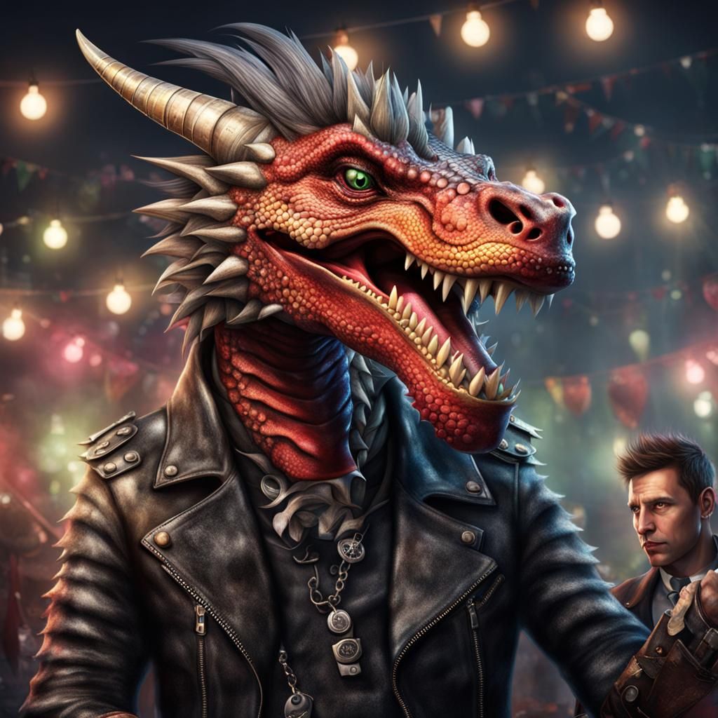 Photorealistic Punk Dragon Party Scene