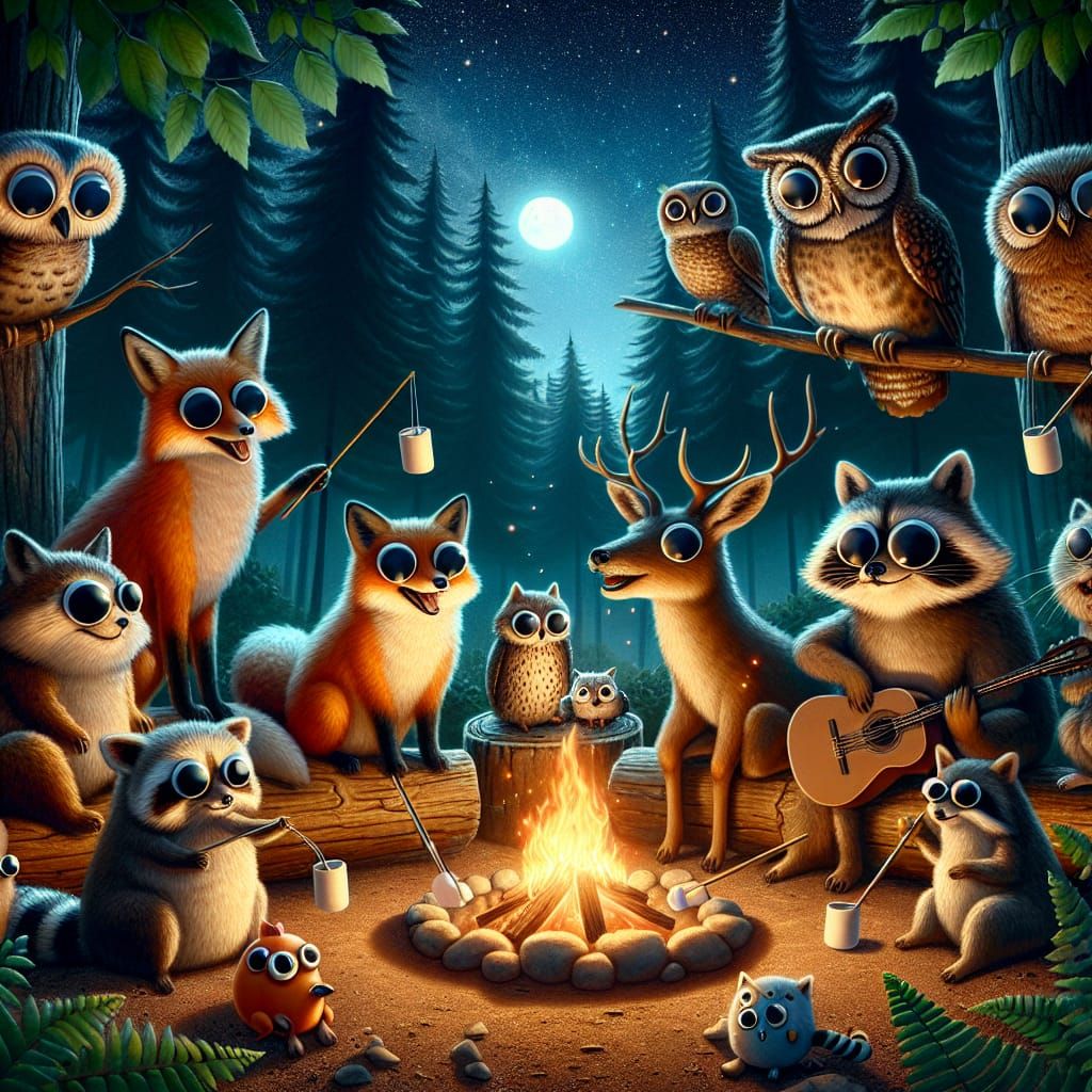 Enchanted Forest Gathering Under Starlight