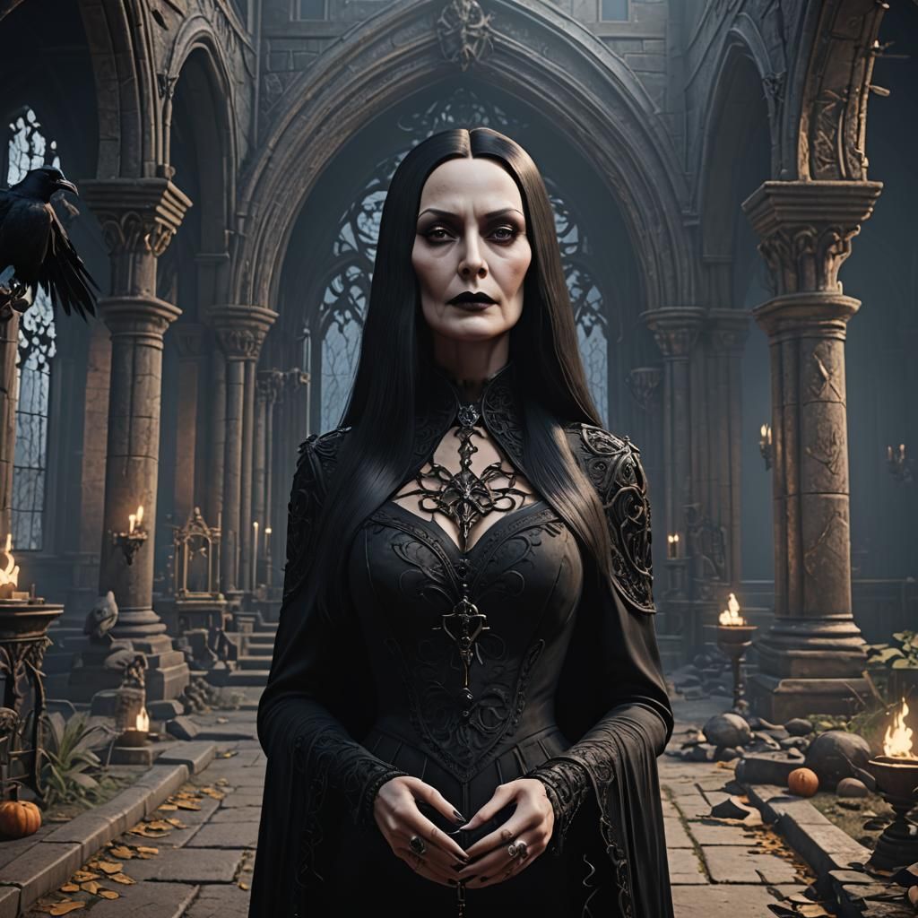 Morticia Addams in Gothic 3D Rendering
