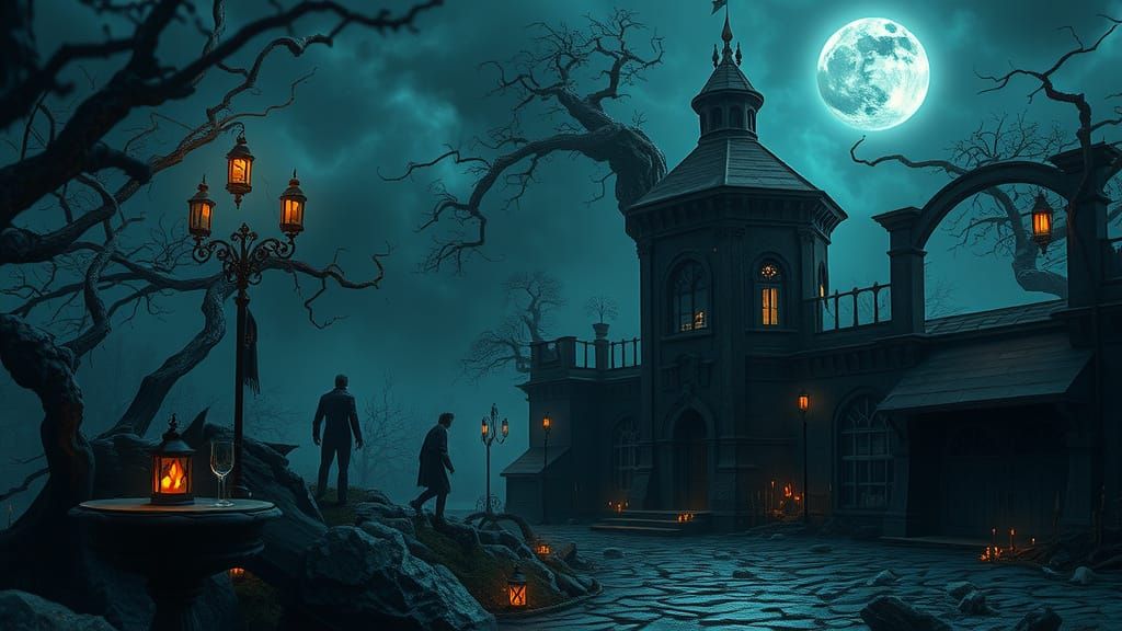 Ethereal Night Realm in Gothic Style, with Haunting Creature...