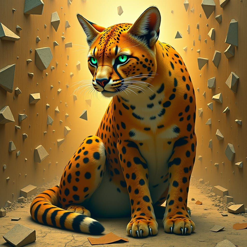 Majestic Cheetah in Golden Fragmented Mosaic Style