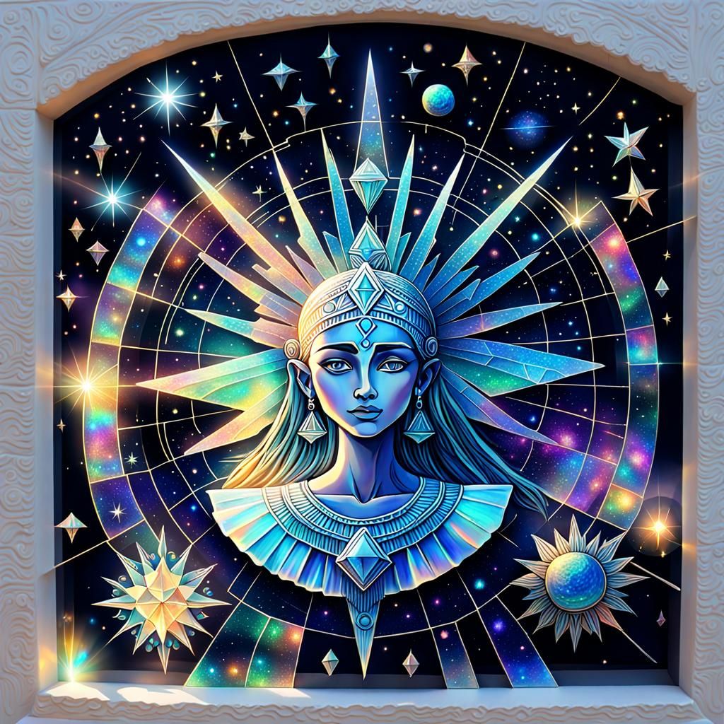 Holographic Sumerian Priestess: Cosmic Ethereal Glass