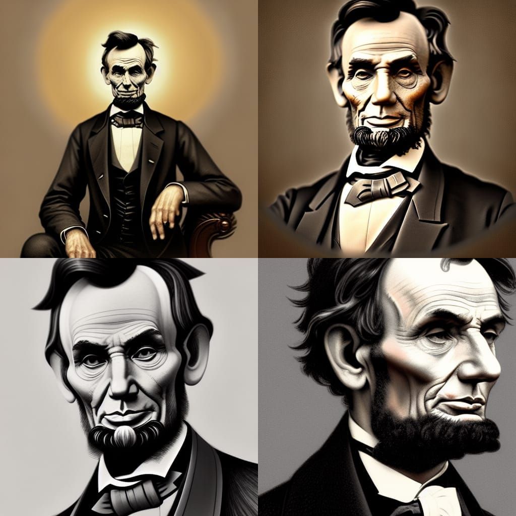 Hyperrealistic Portrait of Abraham Lincoln in Art Nouveau St...