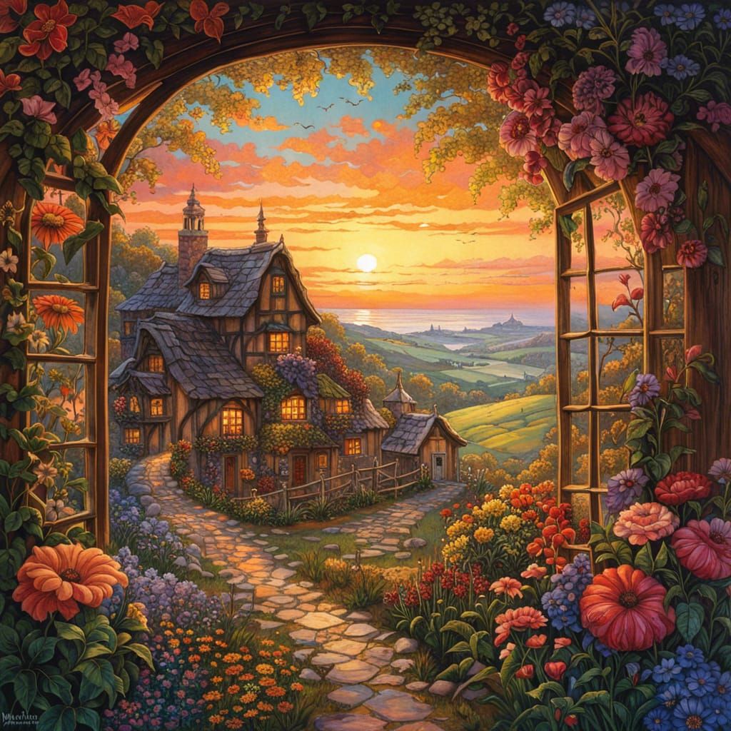 Charming Flower-Covered Cottages in Romantic Landscape