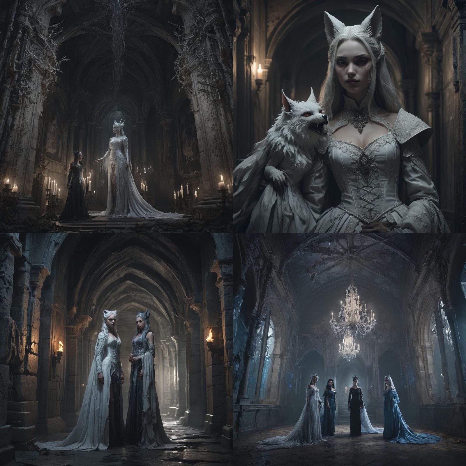 Ice Goddess and Vampire Kitsune in Gothic Horror Style
