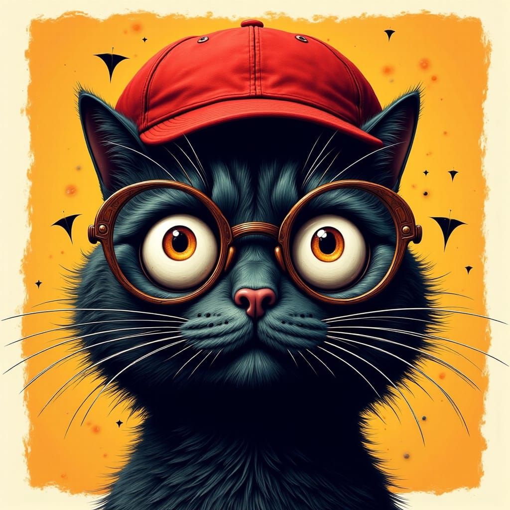 Pop Art Cat in Hat with Bauhaus Elements