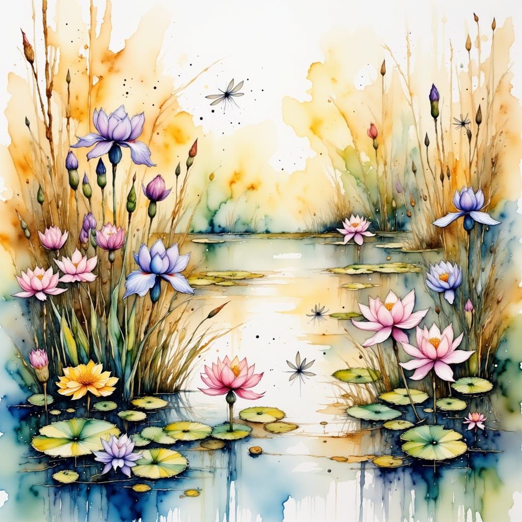 Tranquil Wetland Landscape in Soft Golden Light