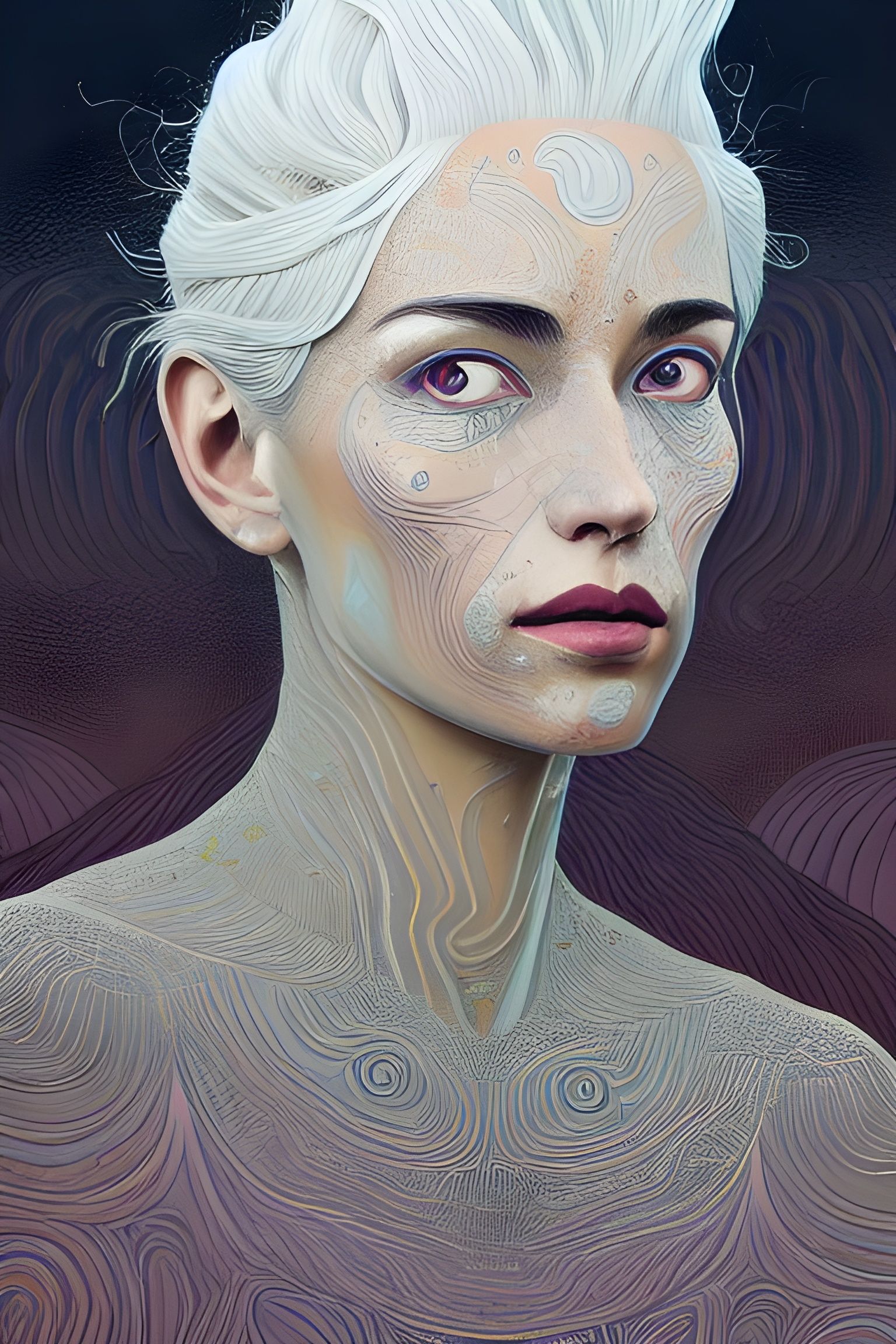 Silver-Haired Woman: Portrait in Digital Illustration