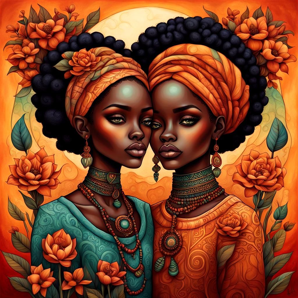 Dreamlike Melanin Couple Portrait in Warm Colors
