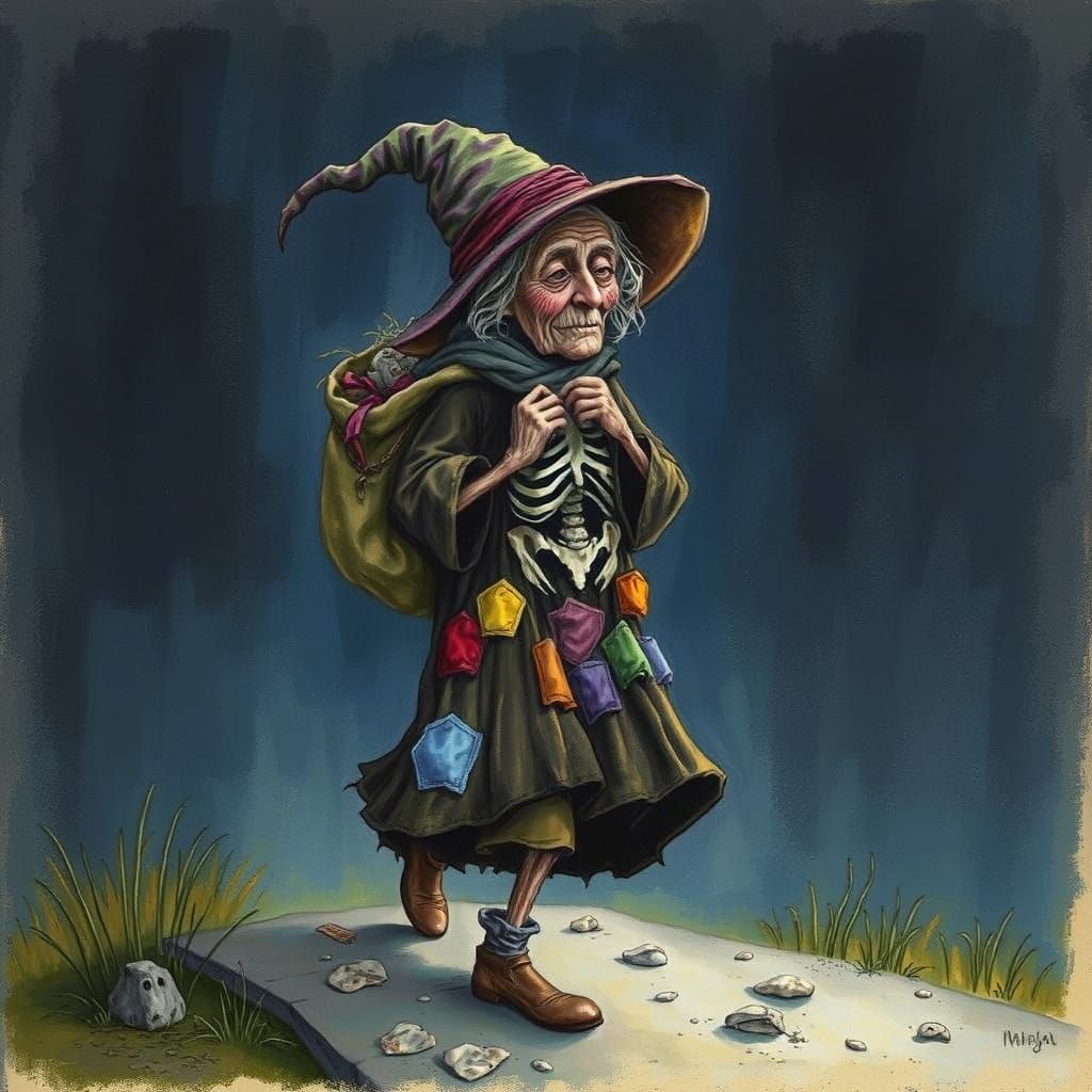 Befana: Old Witch in Whimsical Folk-Art Style
