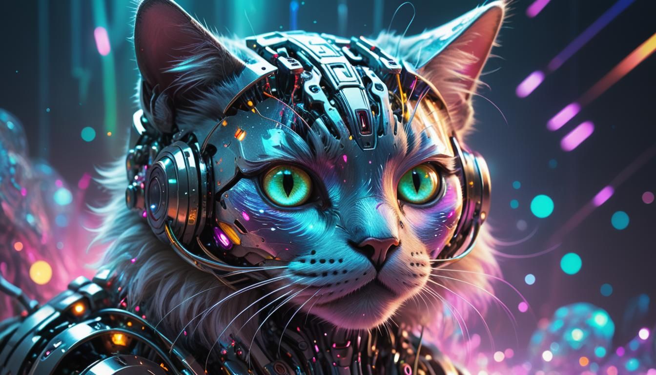 robotic cat with cyber laser eyes