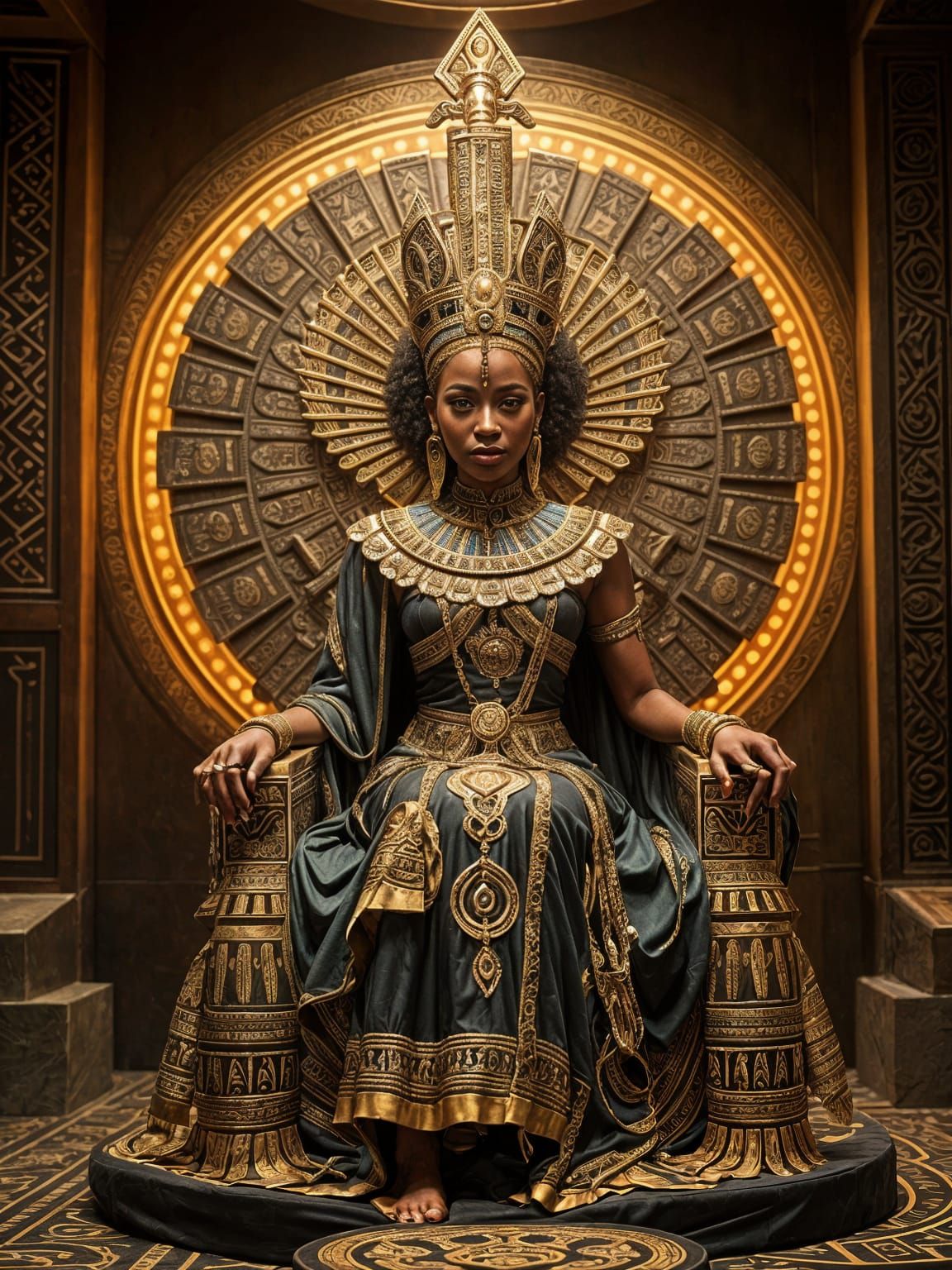 Afrofuturistic African Queen on a Cyberpunk Throne