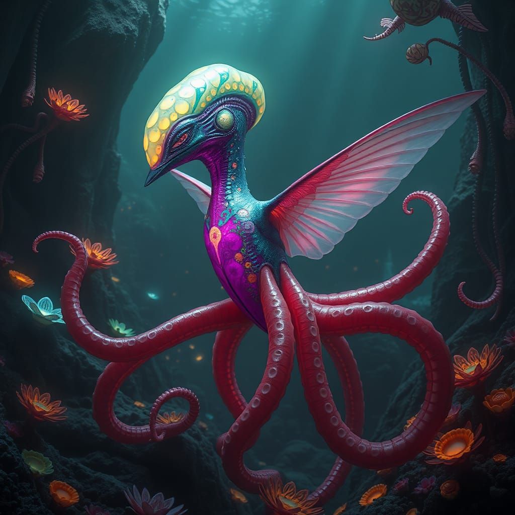 Otherworldly Alien in Underwater Landscape, Surreal Concept ...