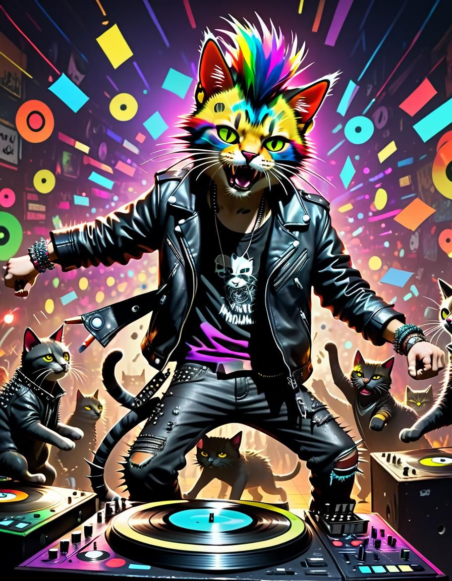 A punk rock cat DJ
