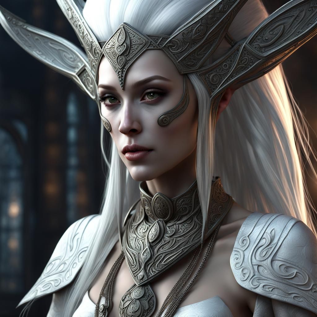 Elegant Alien Woman in Kazakh Dress: Dark Fantasy Art