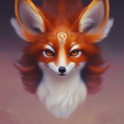 Charming Nine-Tailed Fox Portrait in Art Nouveau Style