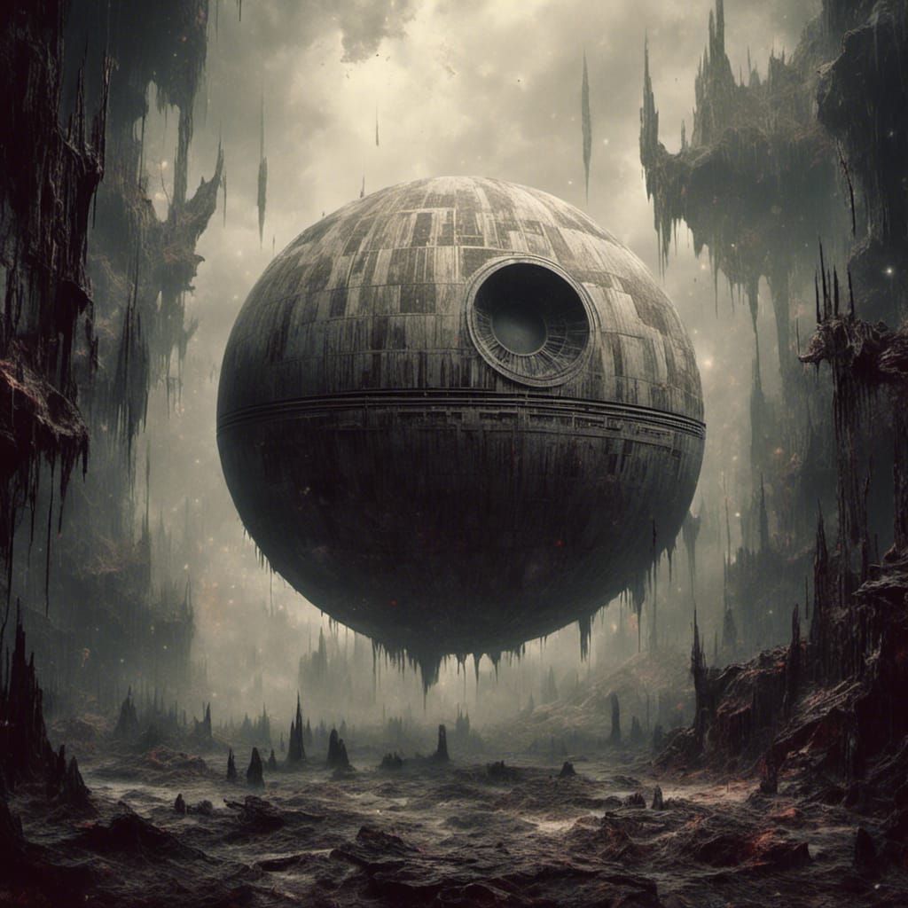 Death Star from Star Wars in Macabre Style
