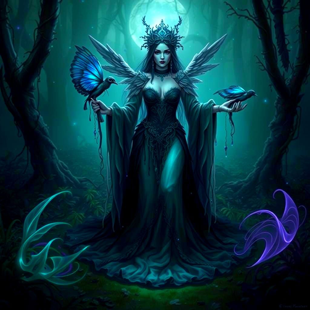 Fallen Angel Guards Feywild Throne in Fantasy Art