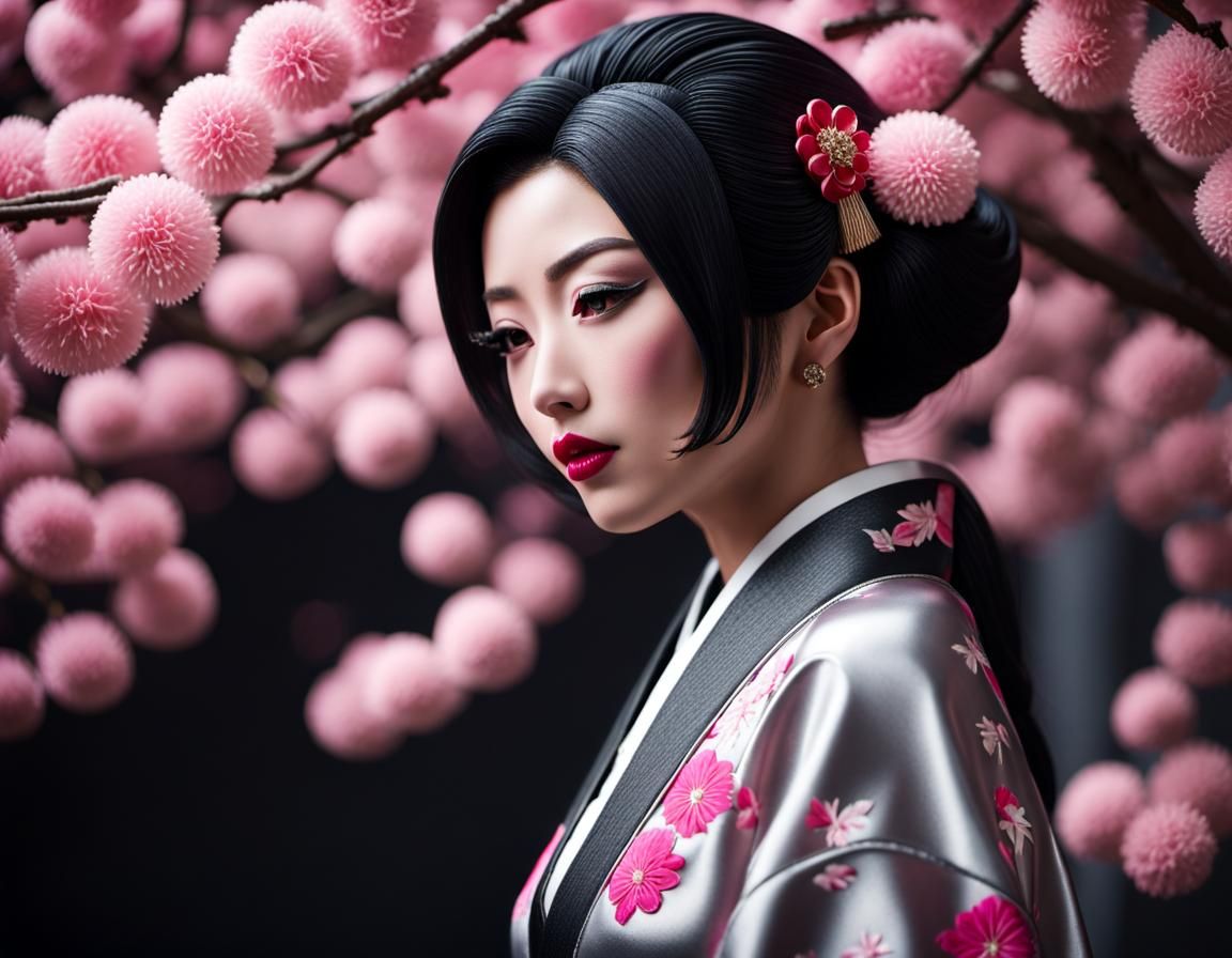 Iced Japanese Geisha in Film Noir Style