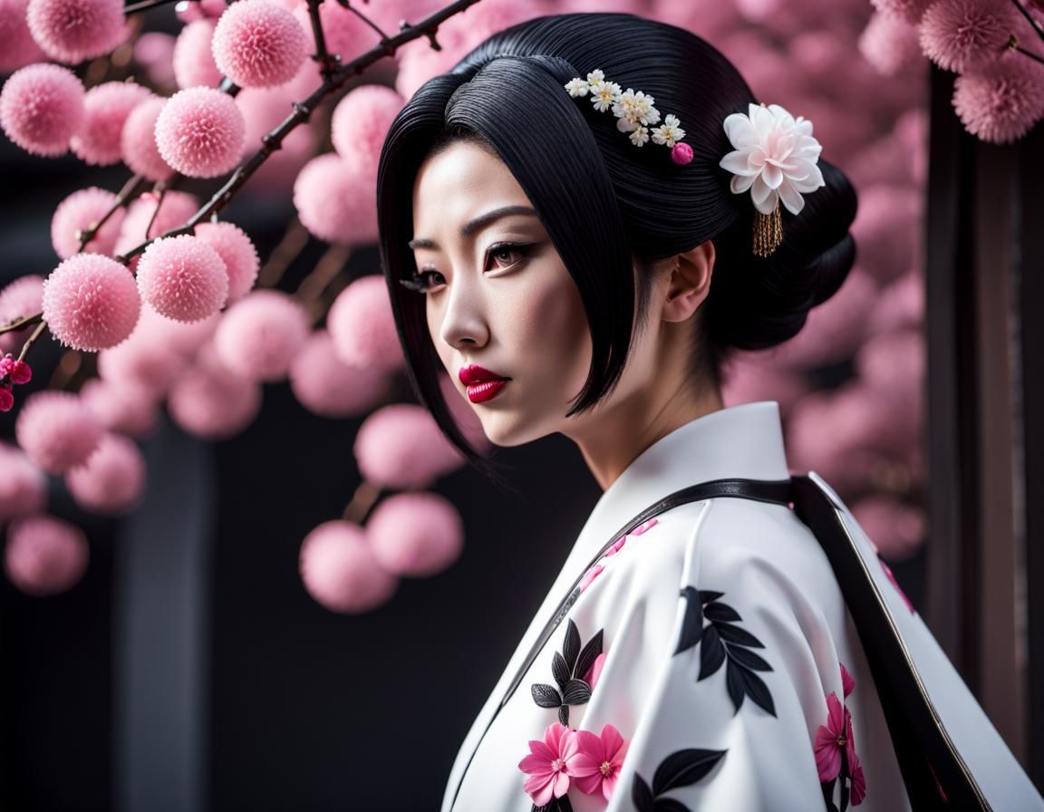 Iced Japanese Geisha in Film Noir Style