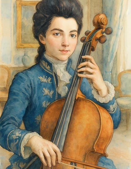 Elegant Noblewoman with Cello in Photographic Realism