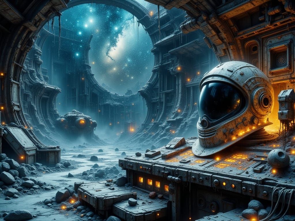 Weathered Space Helmet in Dilapidated Station