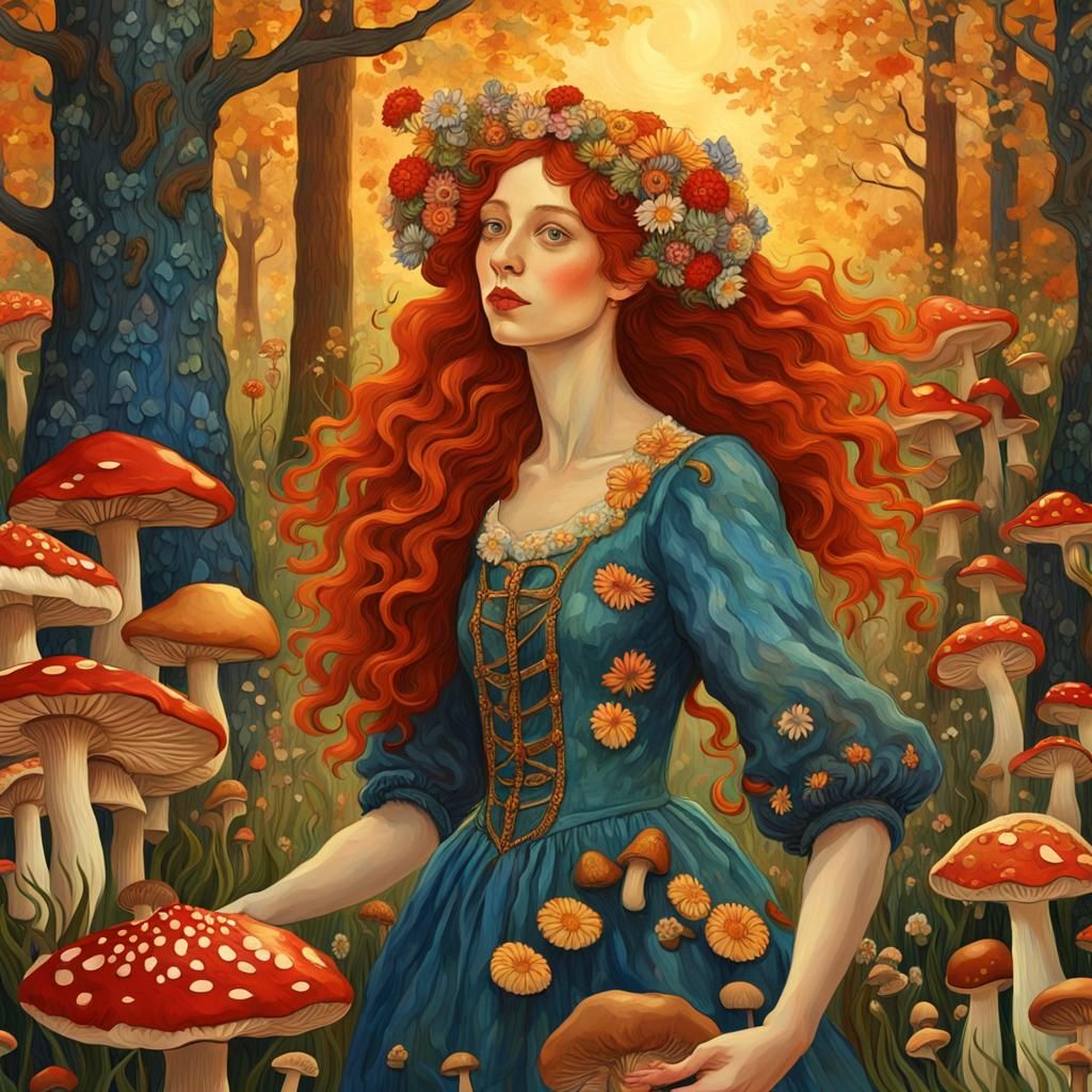 Dancing Woman in a Wood, Botticelli Style