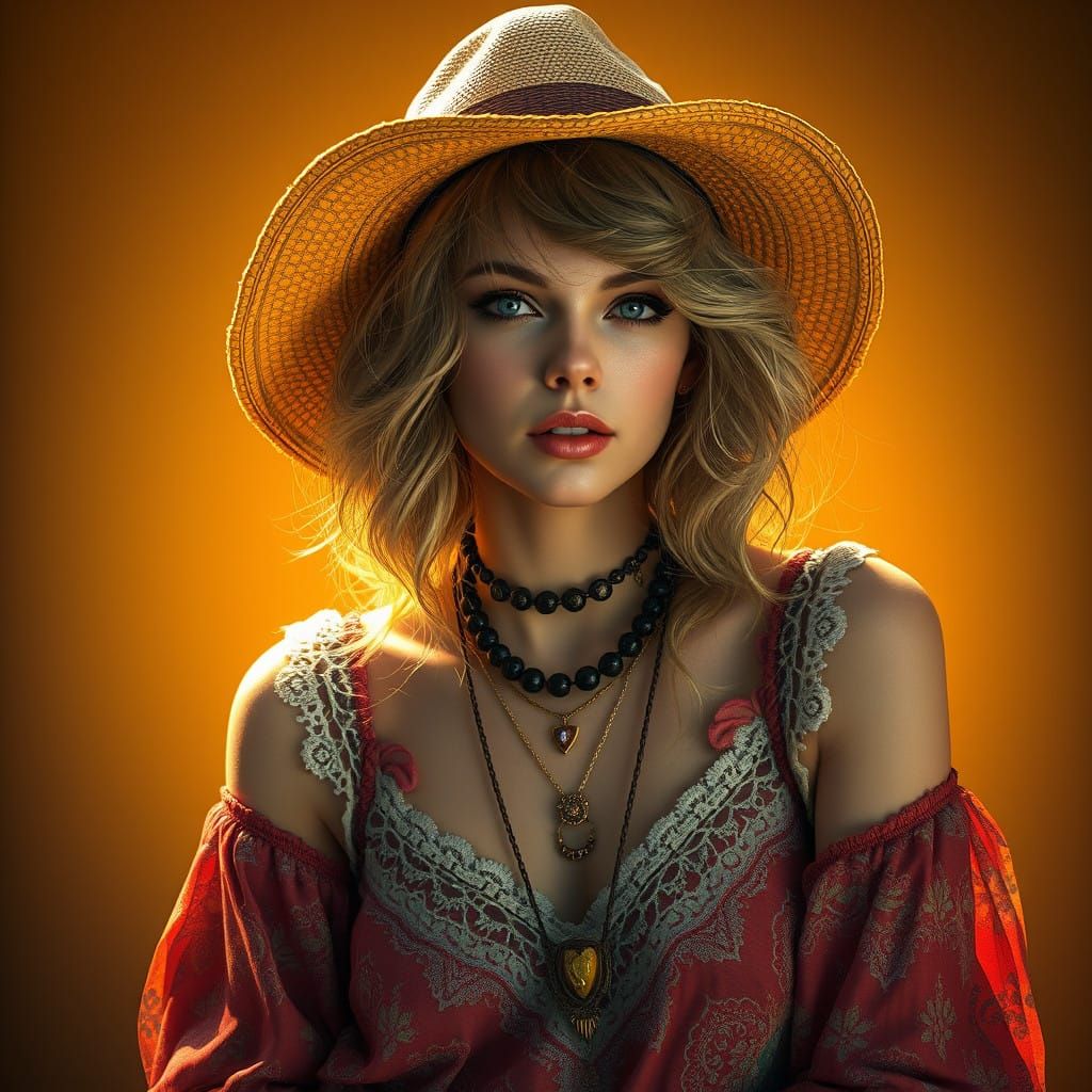 Bohemian Pop Star Portrait in Art Nouveau Style