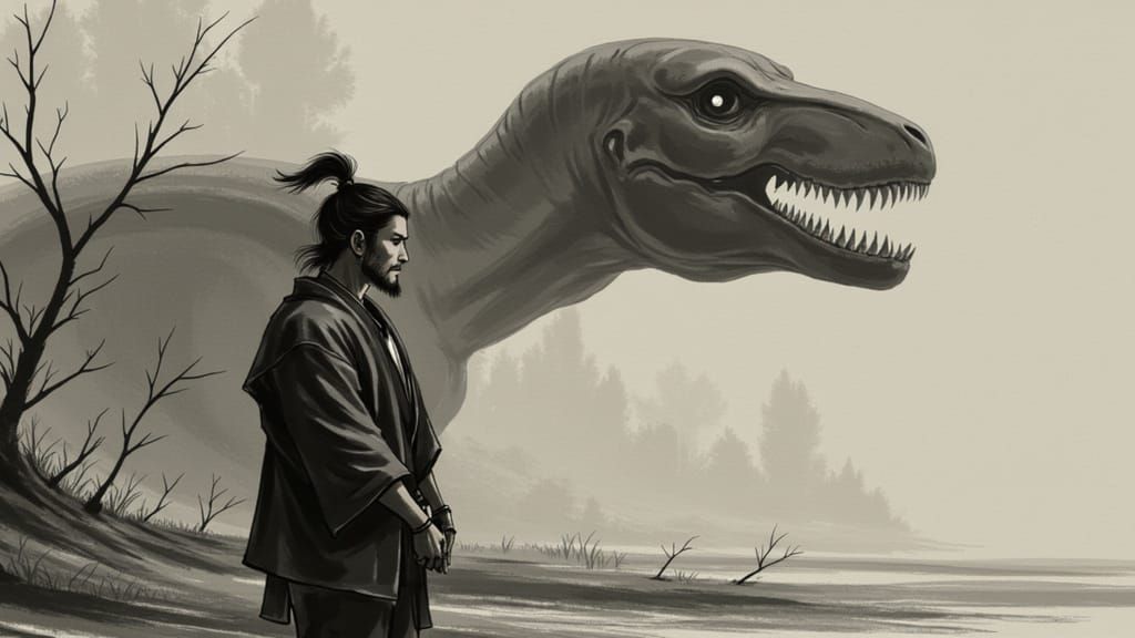 Japanese Biker in Post-Apocalyptic Landscape