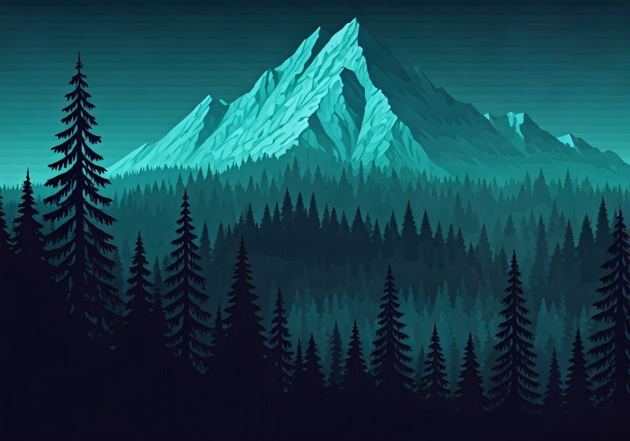 Ethereal Mountain Landscape in Geometric Abstraction