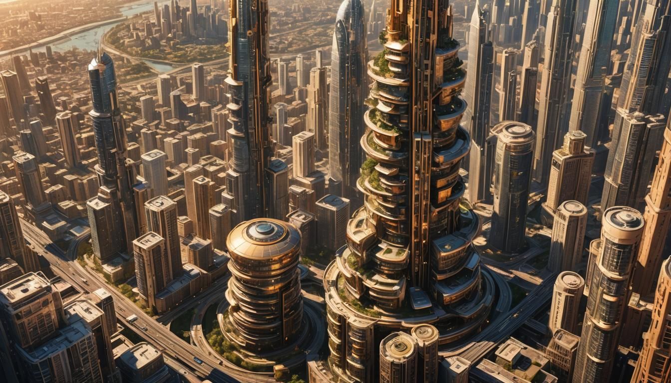 Gigantic Cylindrical Space Station Cityscape in Steel and In...