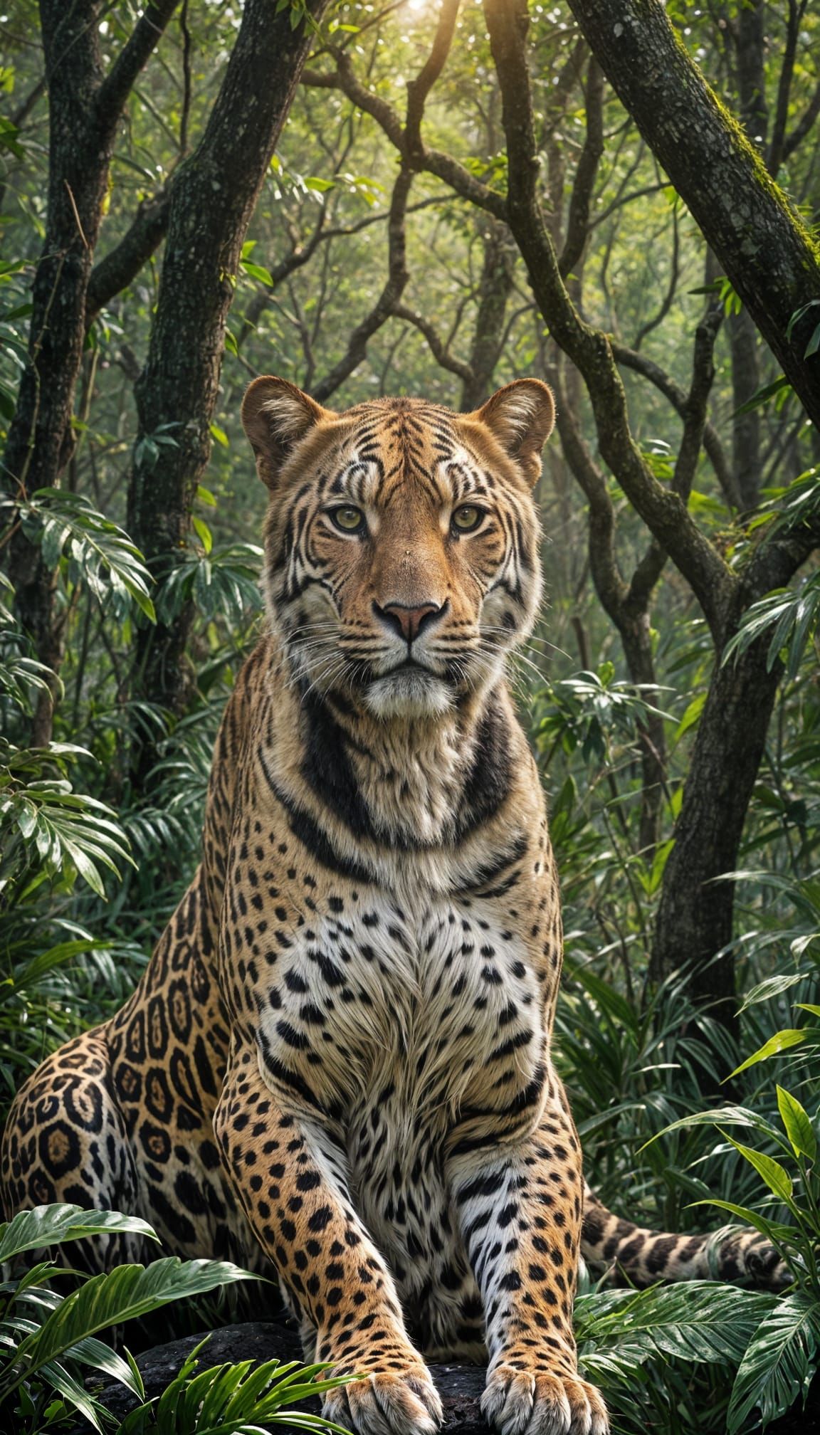 Majestic Jaguar in Rainforest with Golden Light