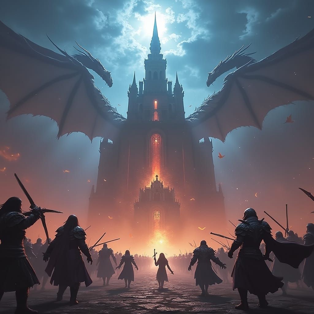 Lineage 2 Fantasy Scene with Armored Warrior