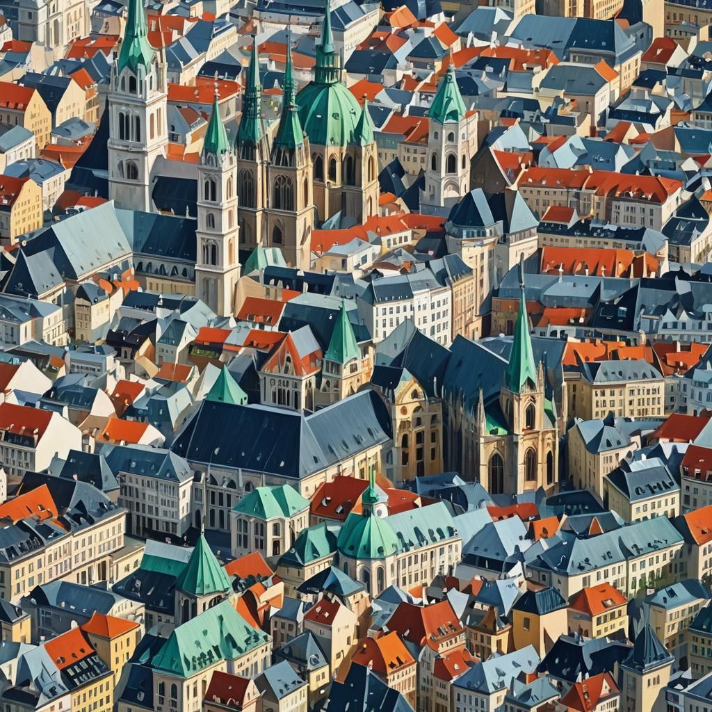 Cubist Vienna Cityscape Inspired by Delaunay and Feininger