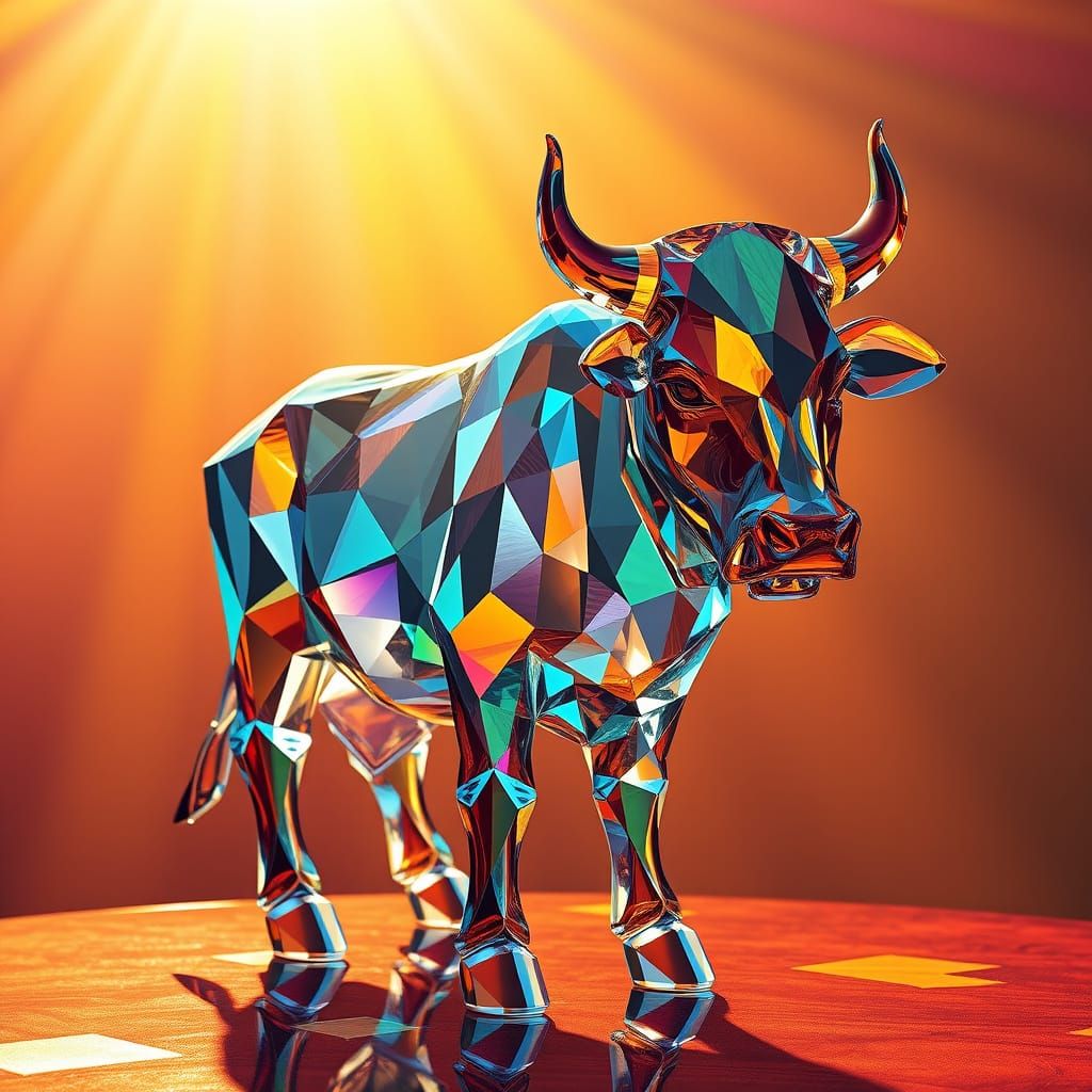 Translucent Glass Cow in Vibrant, Sun-Drenched Atmosphere