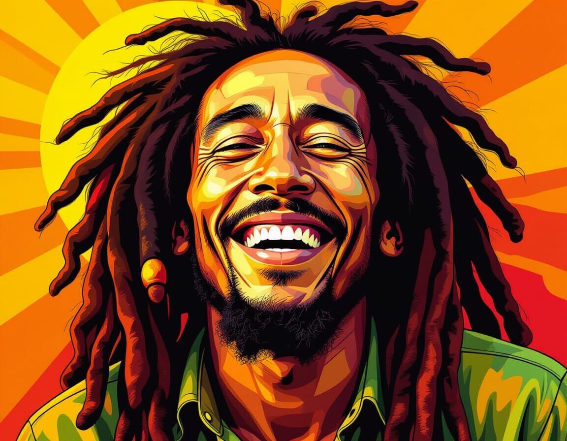 Vibrant Bob Marley Caricature with Joyful Expression