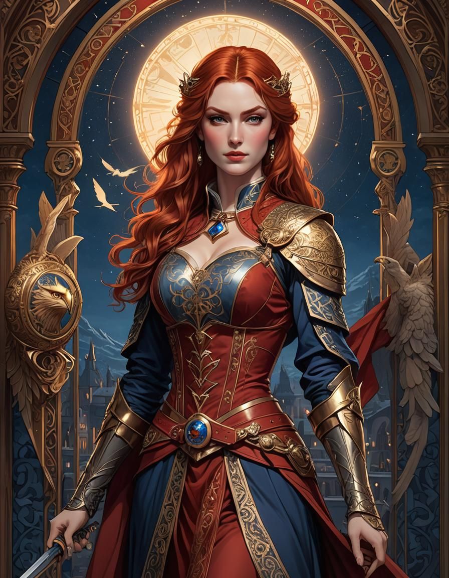 Redhead in Medieval Attire, Art Nouveau Style