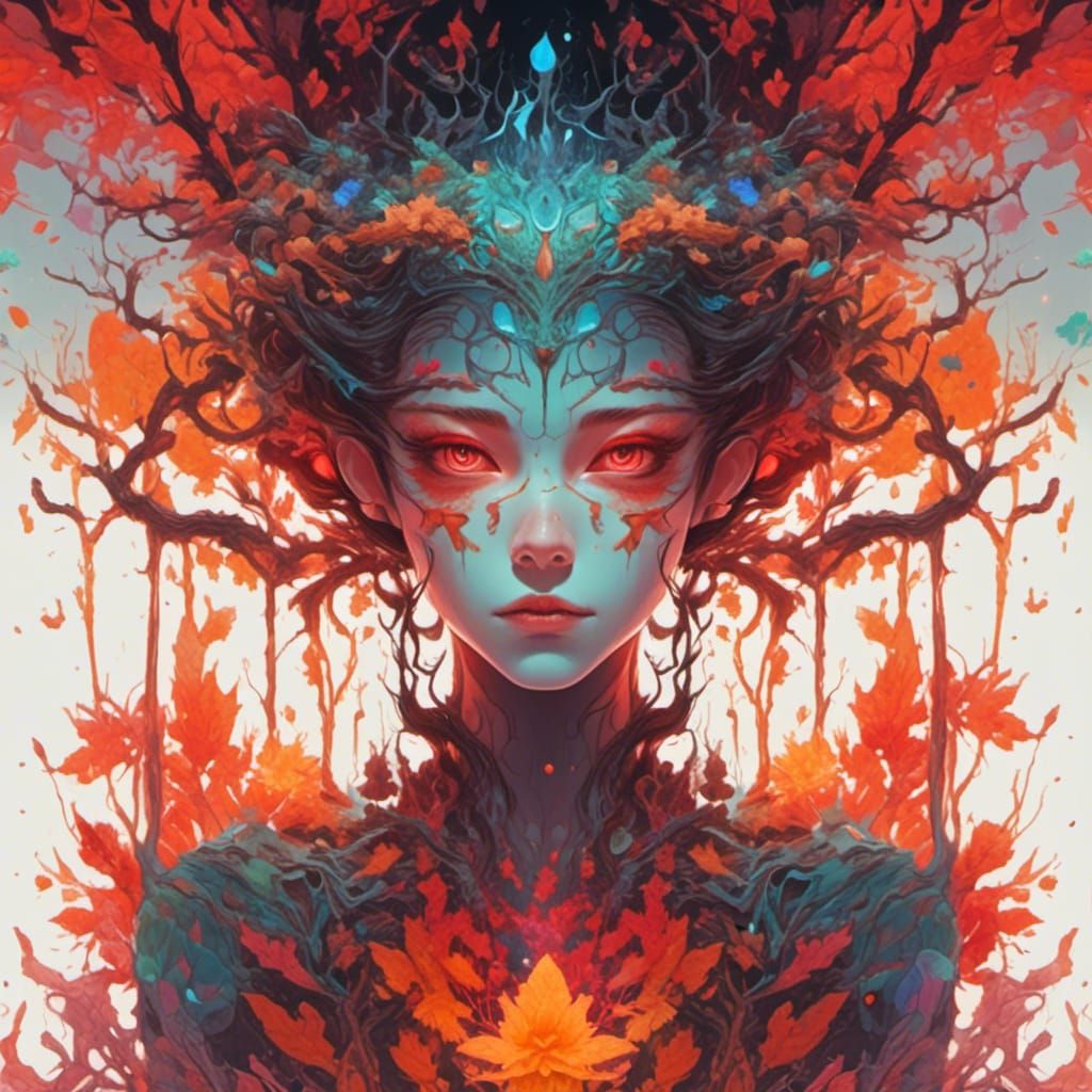 Demonic Reflection in Autumn Lake: Graffiti Art