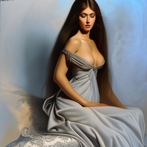 Meditating Woman in Exuberant Dress: Digital Art Portrait
