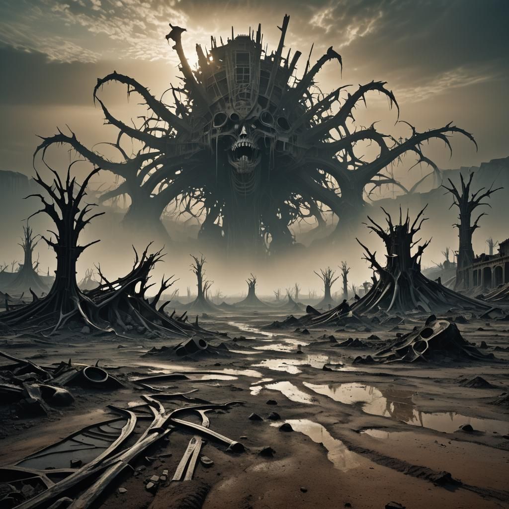 Dystopian Wasteland: Surreal Post-Apocalyptic Landscape